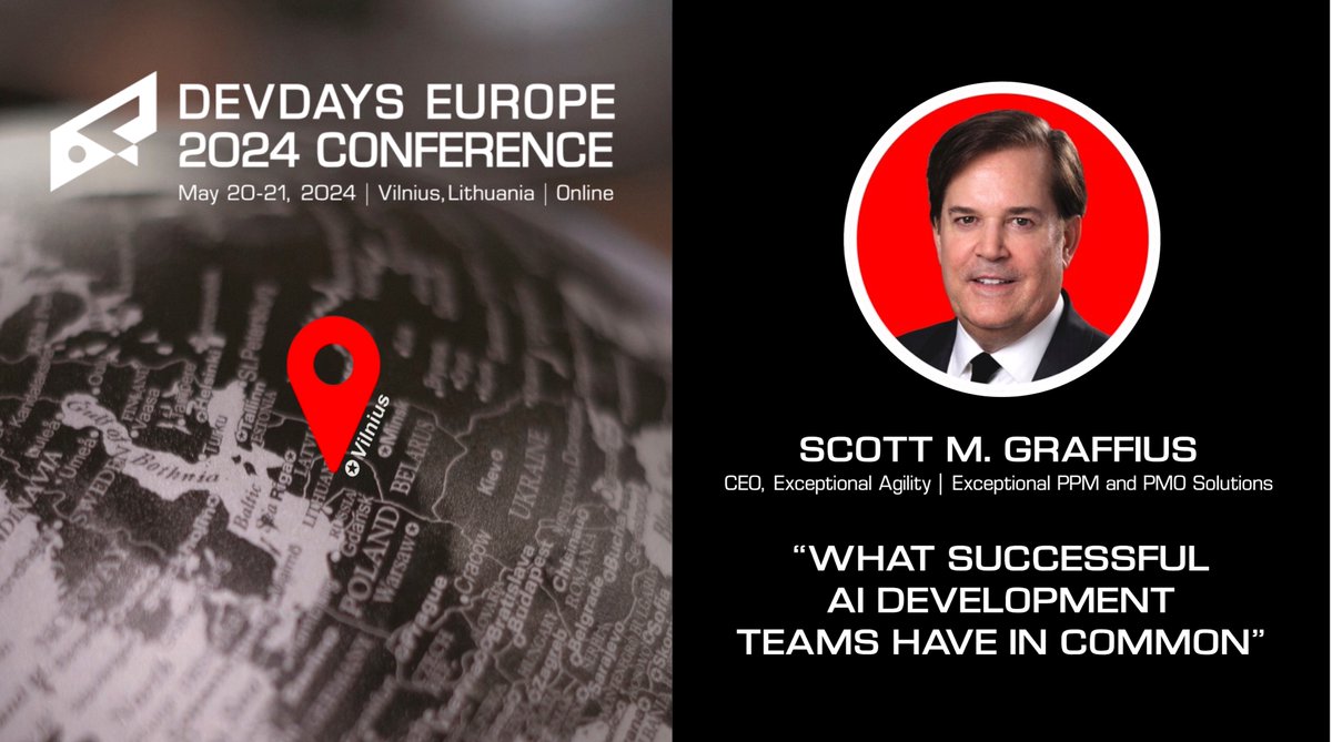 Looking forward to sharing actionable insights on AI at the DevDays Europe 2024 Conference 🎤 “What Successful AI Development Teams Have in Common” 📍 In-person (Vilnius, Lithuania) & online 🗓 21 May 2024 ℹ️scottgraffius.com/blog/files/dev… #️⃣ #AI #Dev #AIDev #Speaker #PublicSpeaker