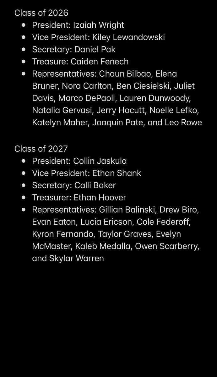 Updated with correct class of 26. Ben Ciesielski is a rep as was announced at the end of the day.