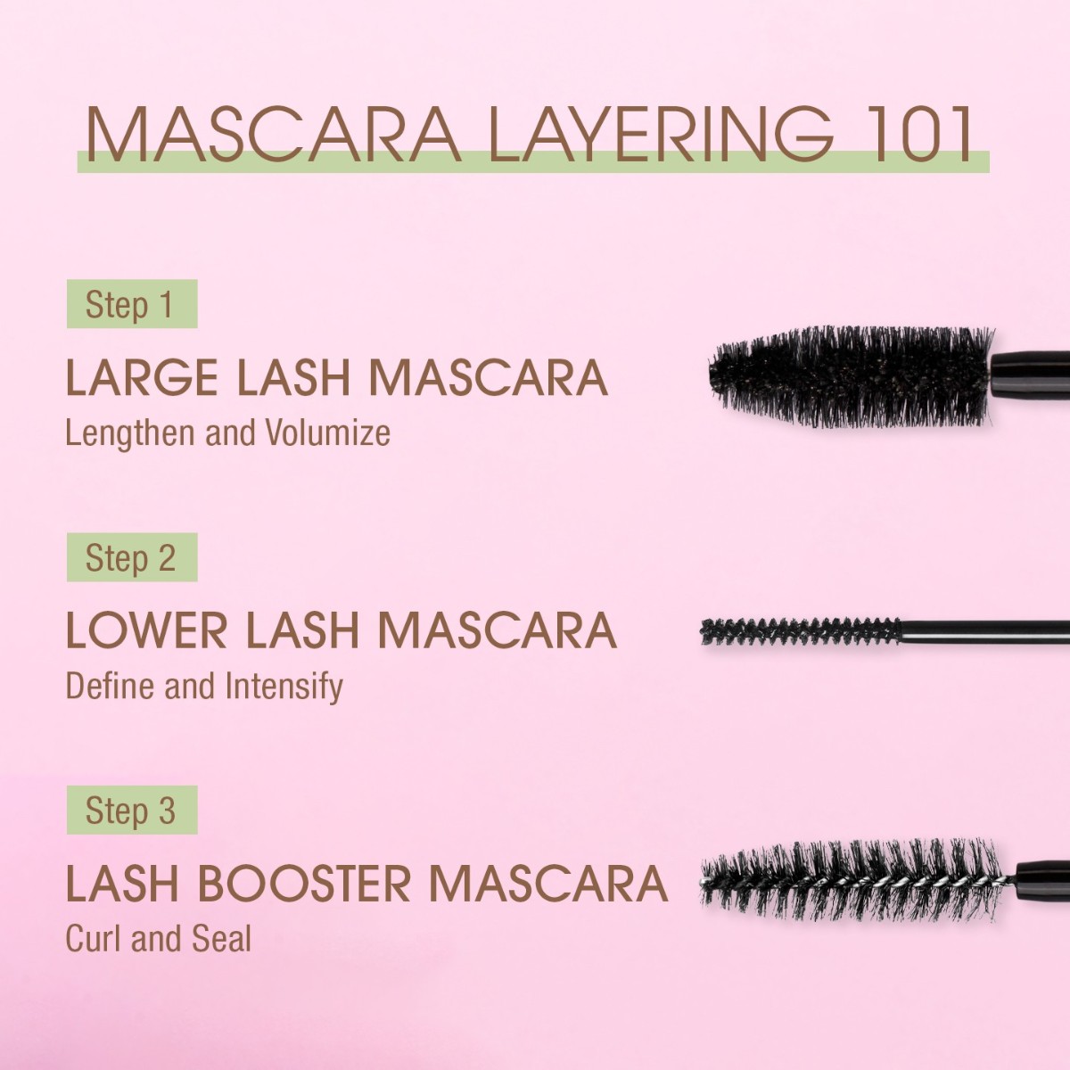 Layer up for lash-lushness! Infused with Vitamins and Botanical extracts to treat as you wear! ✨ How to #MascaraLayer: 💚 Large Lash Mascara lengthens and volumizes 💚 Lower Lash Mascara defines and intensifies 💚 Lash Booster Mascara curls and seals #PixiBeauty #Makeup