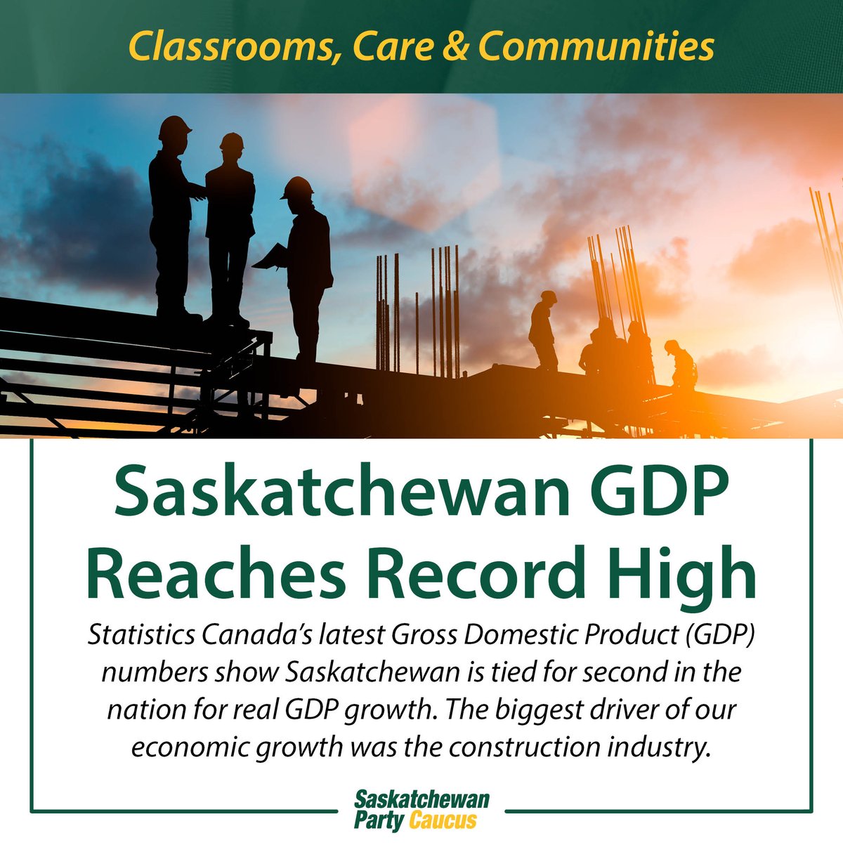 SK has one of the fastest-growing economies in the nation. This record growth is a reflection of a policy environment that has fostered and incentivized record investment and record exports. This translates to record job growth and opportunities for SK residents.