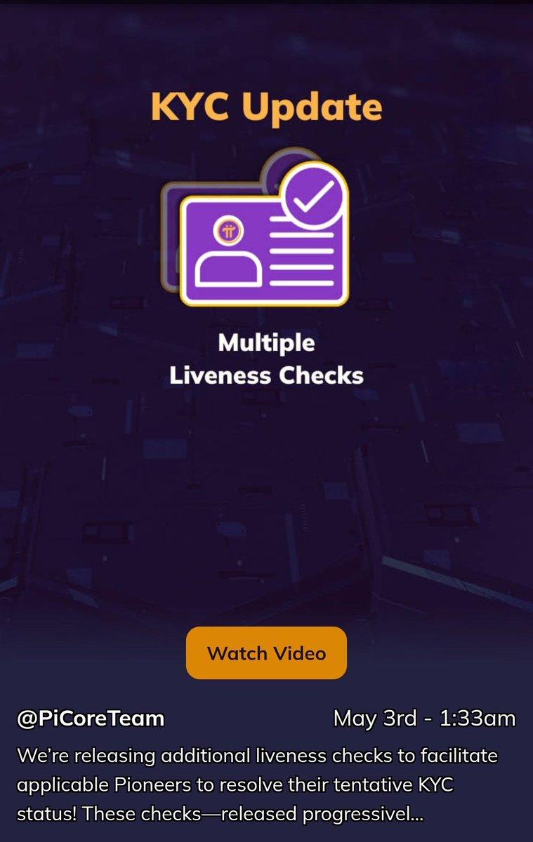 Pi Network is progressively introducing additional biometric verification checks to resolve user KYC statuses through this update. Focused on enhancing security and preventing fraud, it aims to improve user authentication and strengthen regulatory compliance. #PiNetwork #KYC…
