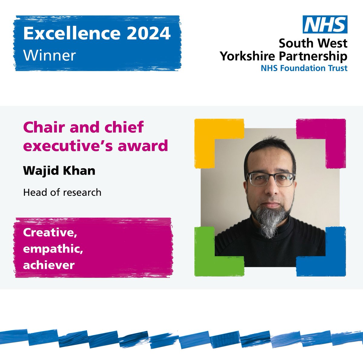 For their individual winner, chair Marie Burnham and chief executive Mark Brooks have chosen… Wajid Khan! 🥳 Since coming into post around 3 years ago, Wajid has exponentially increased the number of Trust research studies from just a handful to over 20. #Excellence24