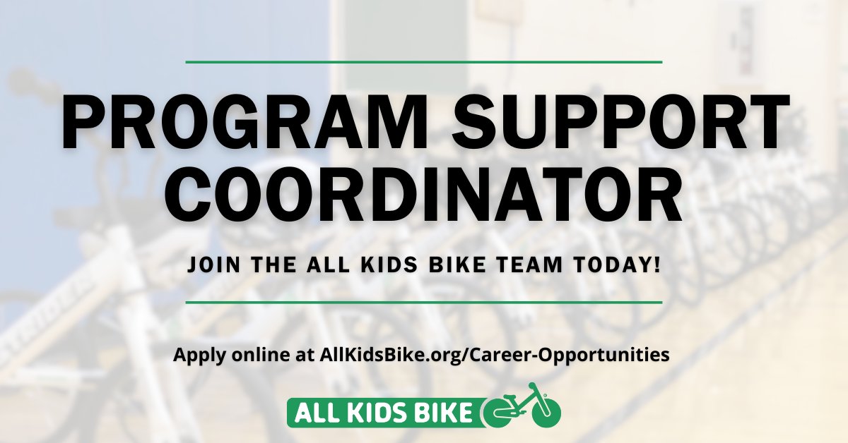 Our friends at @AllKidsBike are hiring a Program Support Coordinator to help drive their mission of teaching bike riding skills to ALL. 💚 🙌 If you're detail-oriented, organized and passionate about making a difference, considering applying today! 🔗 Apply online at