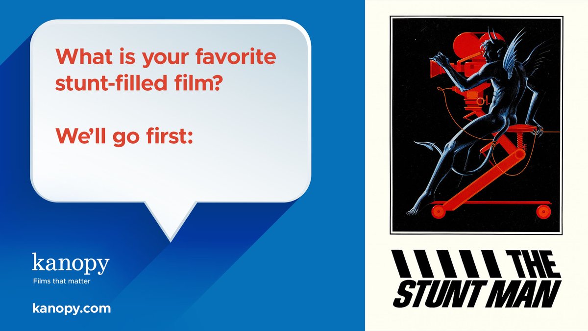 What is your favorite stunt-filled film? THE STUNT MAN (1980) A man stumbles onto a film set causing a stunt man's death. Rather than turn him in, the director has him replace the stunt man in return for safe harbor. kanopy.com/product/stunt-… #filmsthatmatter Available: 🇺🇸|🇨🇦