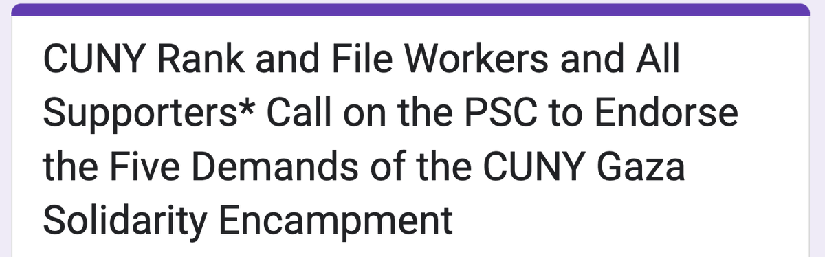 As CCNY students face felony burglary charges, we call on the PSC, CUNY's union, to push for all charges to be dropped; the PSC must also endorse the @cunygse's five demands––starting with divestment. You can pressure the union here: docs.google.com/forms/d/e/1FAI…