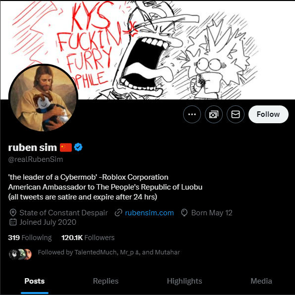 keep in mind that ruben sim pays for twitter and has hidden his likes