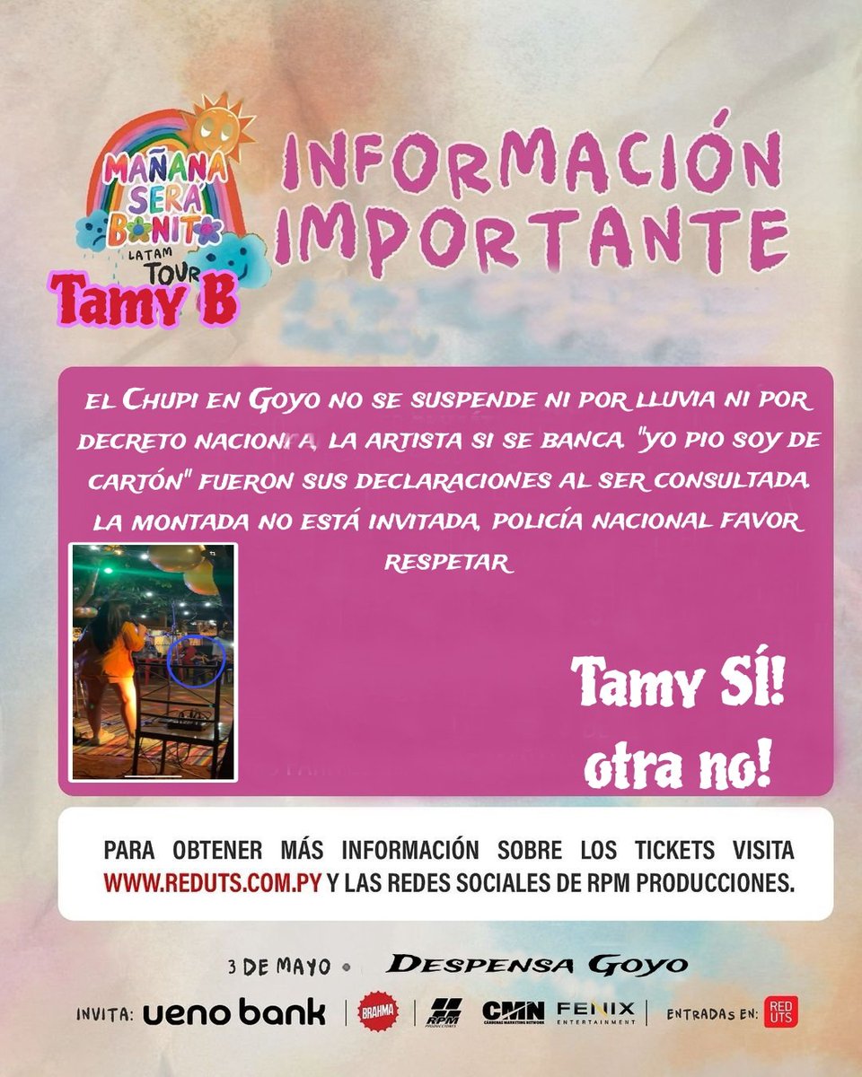 Avisos parroquiales 🚨🚨🚨

✅  Me contaron que las personas que estaban formando fila desde anoche siguen ahí 🤩🤯 el resto nos vemos más tarde.  
✅ No hay info de a qué hora llega la artista.

🚷 El nene de la foto aquella tiene prohibida la entrada.
