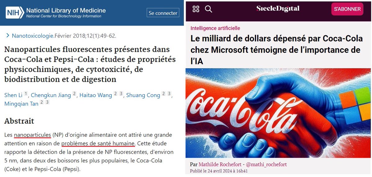 Microsoft et Coca-Cola signent un accord de 1,1 G$ sur cinq ans dans le domaine de l'IA. tinyurl.com/37w892x6

Saviez-vous que des nanotechnologies ont été découvertes dans les produits Coca-Cola et Pepsi? tinyurl.com/2br7wwru

Cela prend tout son sens maintenant… 👀🔥