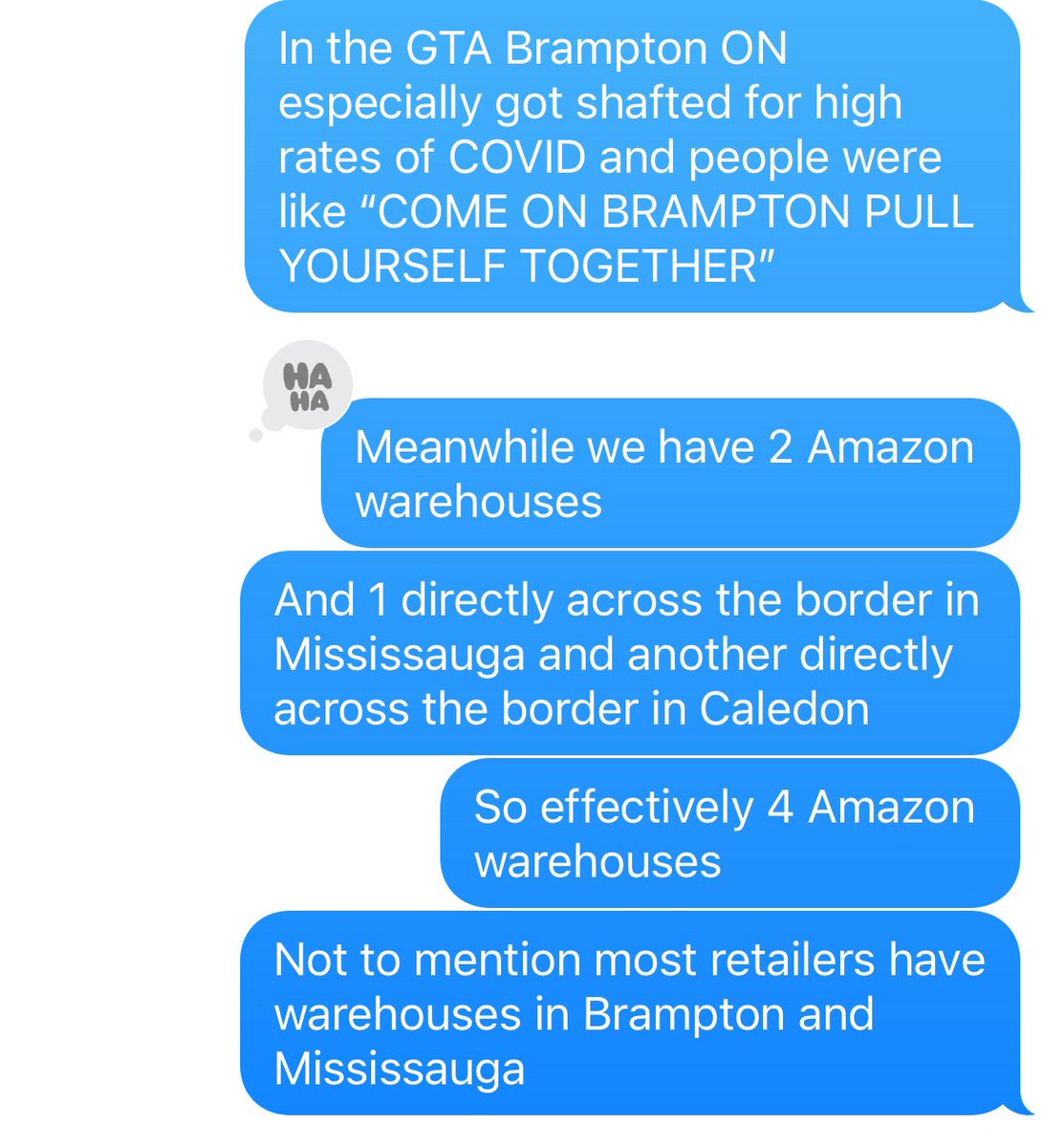 i was actually getting angry earlier today about the way people talked about Brampton during the pandemic, telling two friends who are not from the GTA about it