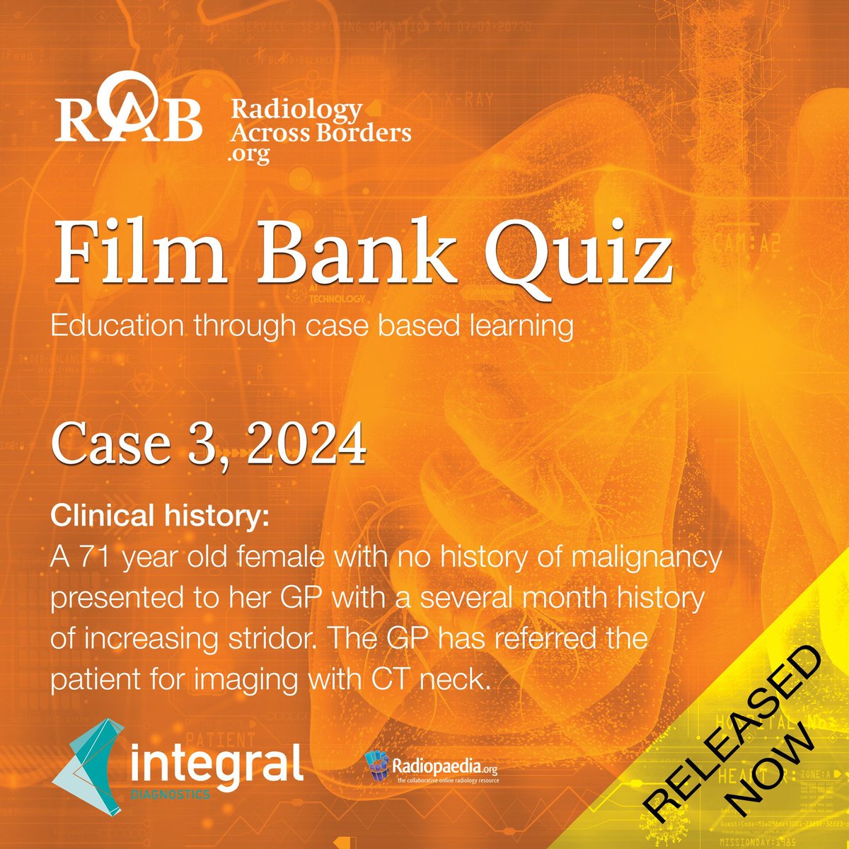 Discover the 'Film Bank' project by Radiology Across Borders.

👁‍🗨 Case Detail: A 71-year-old female with no history of malignancy presented with increasing stridor. The GP referred the patient for imaging with CT neck.

🔗: buff.ly/3LI91t2 

#globalhealth #telehealth