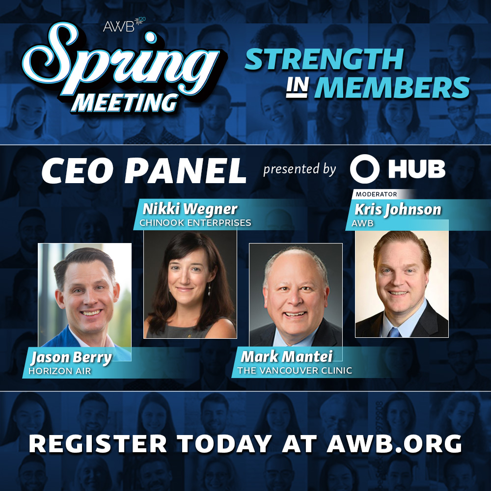 Gain invaluable leadership insights from top CEOs at our Spring Meeting's CEO panel! Discuss the economy's impact on business, workforce trends, and navigating through challenging times. Secure your spot now at AWB.org #LeadershipInsights #StrengthInMembers