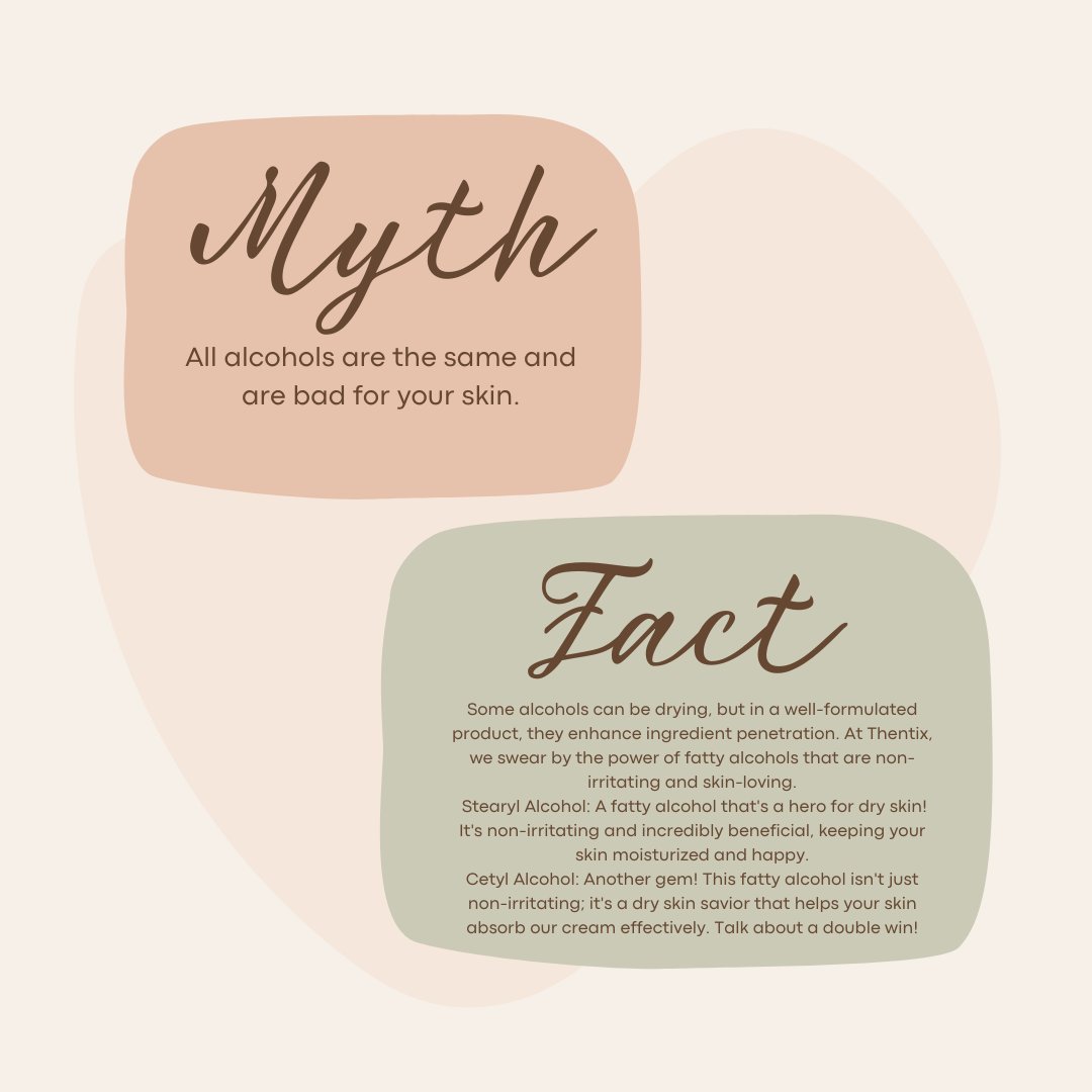 Busting myths with Thentix Skin Conditioner! Not all alcohols are villains – Stearyl & Cetyl alcohols are heroes for skin! 💙✨

 #dryskin #thentix #saygoodbye #stearylalcohol #skin #drinkin #drying #skinsavior