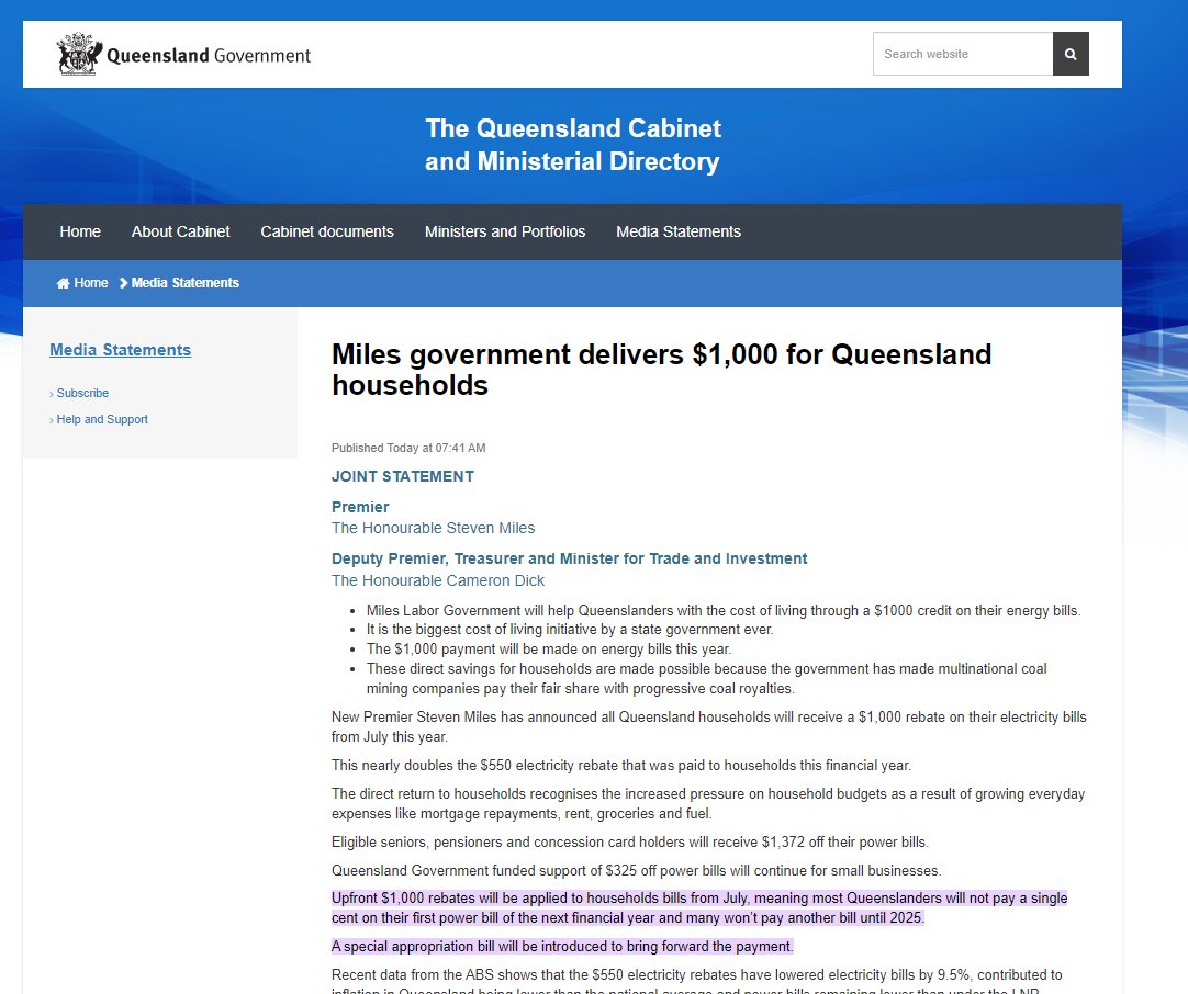 FYI - Cost of living relief for Queenslanders

The Miles Government in Queensland are not only giving every QLD household $1000 off their power bills...

They are also freezing registration fees for cars at their current level from 1 July 2024 for 1 year
🐝
#auspol #qldpol