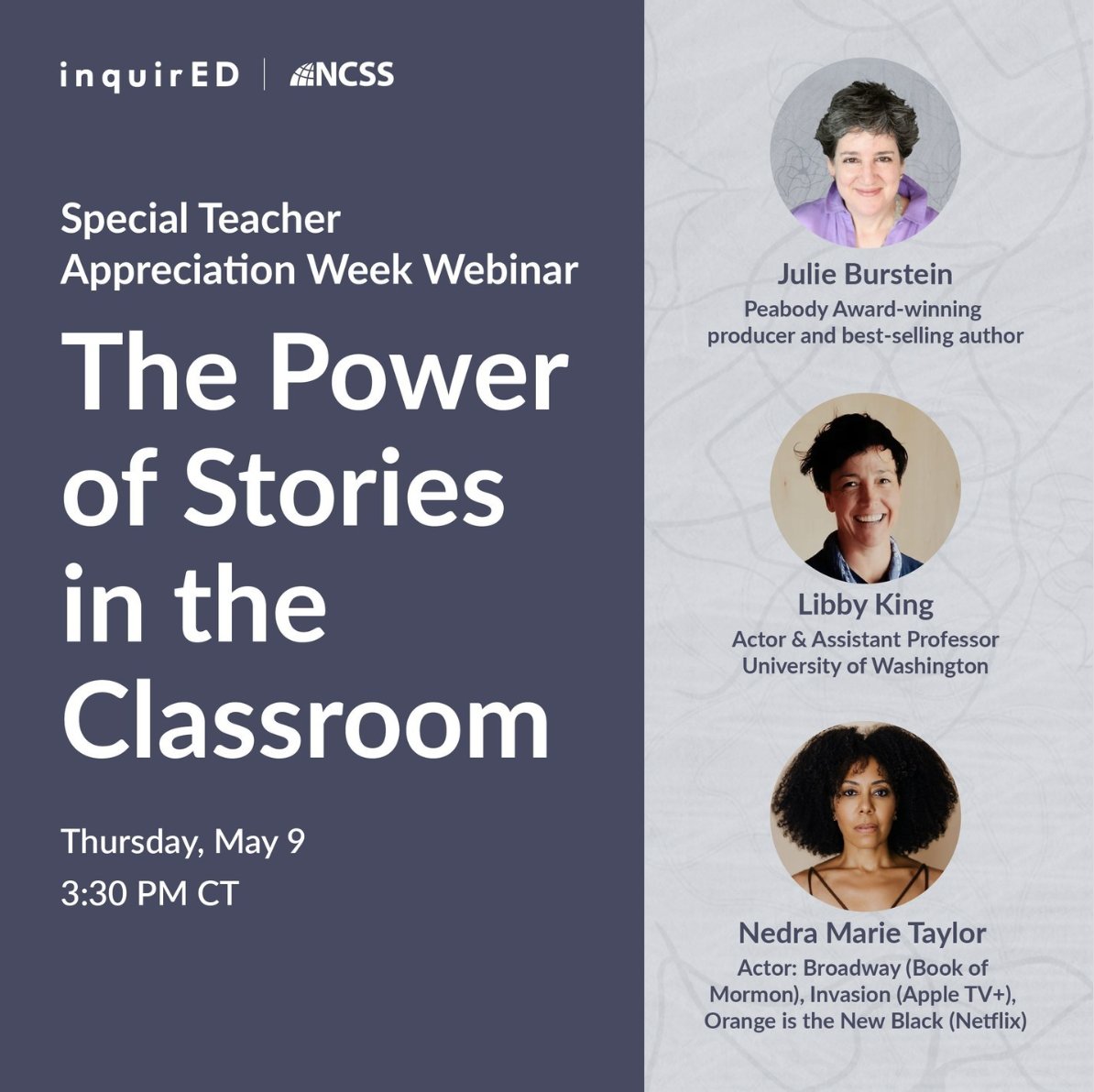 🧠 1 week left until the final webinar in this free @Inquiredlearn series! Join best-selling author Julie Burstein as we discuss the power of stories in the classroom. ➡️ Learn More: hubs.li/Q02vv_C80 #classroom #teacher #appreciation #author