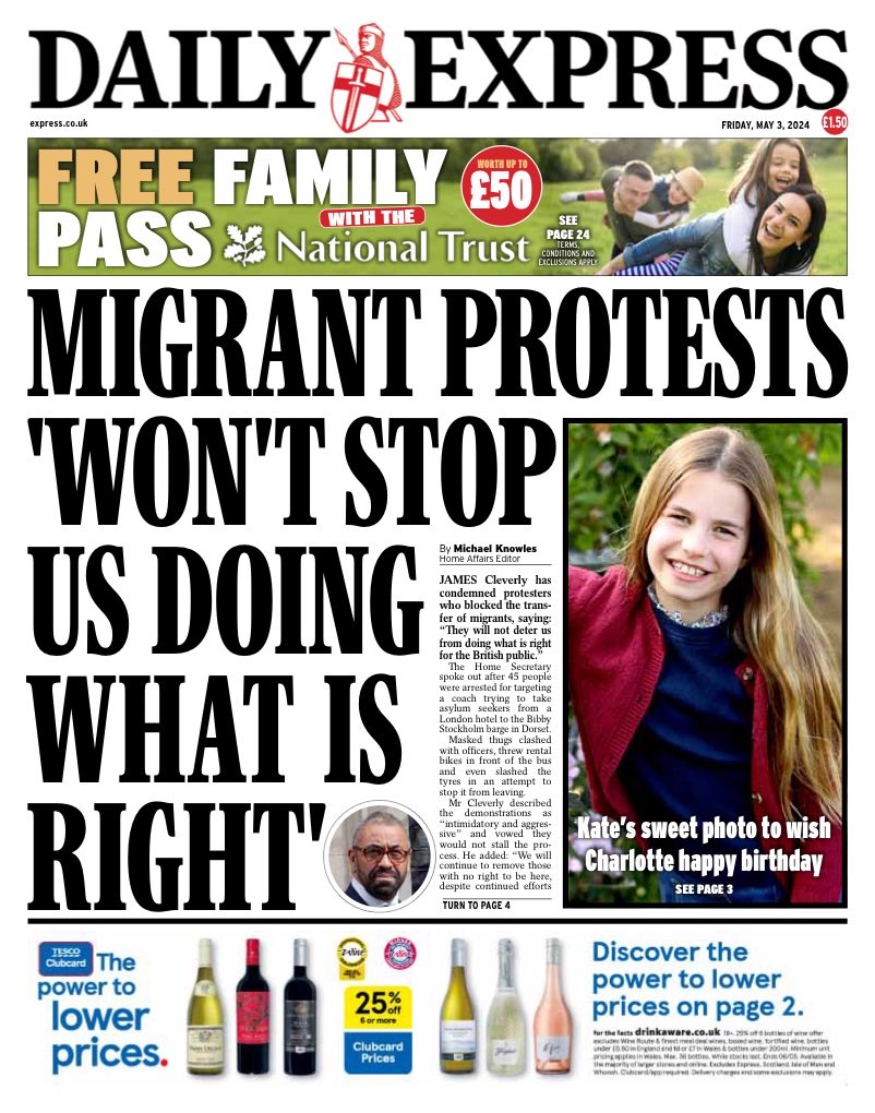 Friday’s Daily EXPRESS: “ Migrant Protests ‘Won’t Stop Us Doing What Is Right’ “ #TomorrowsPapersToday