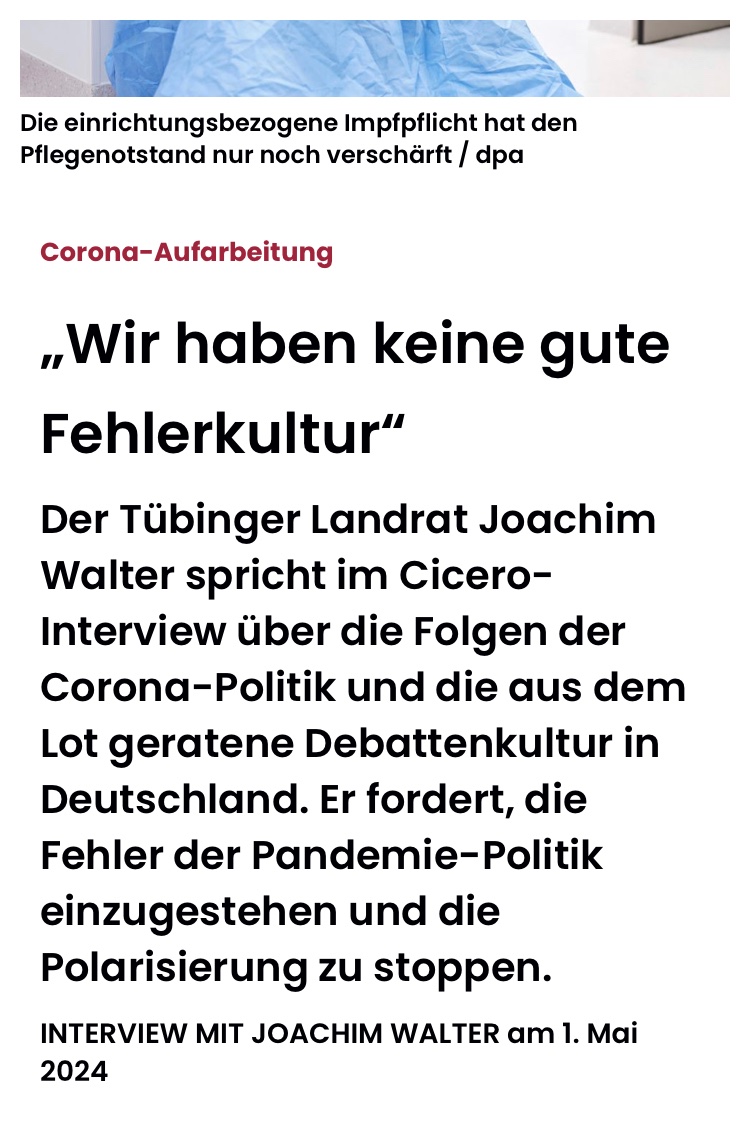 „Darum ging’s auch bei der einrichtungsbezogenen #Impfpflicht, gegen die Sie [Joachim Walter] sich öffentlich ausgesprochen haben. Warum?

Weil unser Gesundheitsamt Ausbruchsuntersuchungen in Pflegeheimen des Landkreises durchgeführt hat. Resultat: Sowohl geimpftes wie…