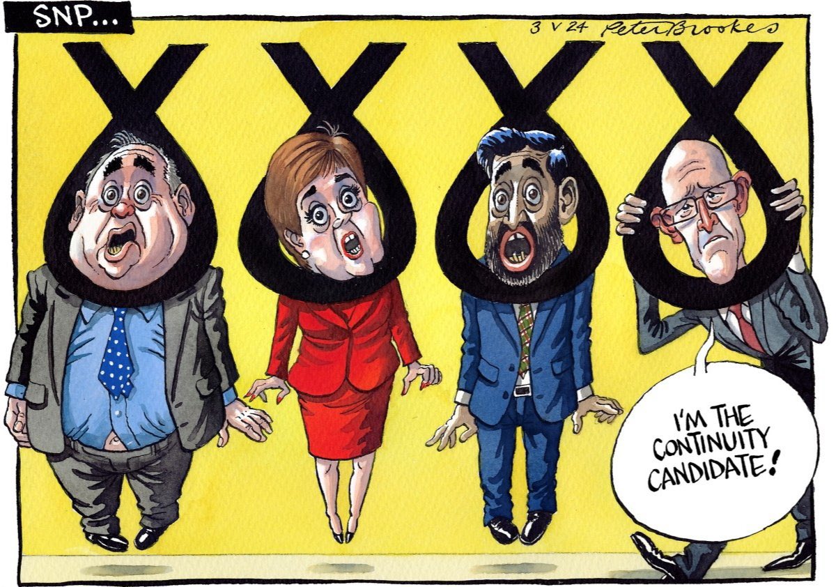 Peter Brookes on #Swinney #JohnSwinney #AlexSalmond #NicolaSturgeon #SNP #SNPLeadership #Scotland #ScottishIndependence #GeneralElection2024 – cartoon gallery in London original-political-cartoon.com