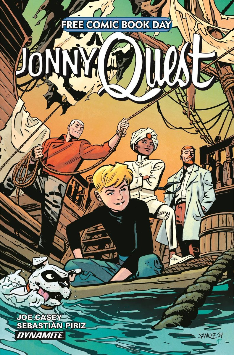 You can check out the first look at Joe Casey and @SebastianPiriz's run on JONNY QUEST in @DynamiteComics's Free Comic Book Day Special! (And I *believe* it might also contain a preview of our SPACE GHOST run, as well as @declanshalvey and @drew_moss's THUNDERCATS?)