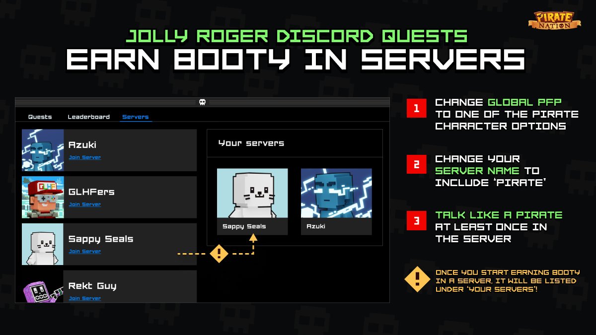 We've seen thousands upon thousands of valid talk-like-a-Pirate messages sent in the first 24 hours of activating our initial wave of community partners. 🏴‍☠️ To participate in eligible servers, make sure you meet all 3 criteria. The server will then appear under 'Your servers'.