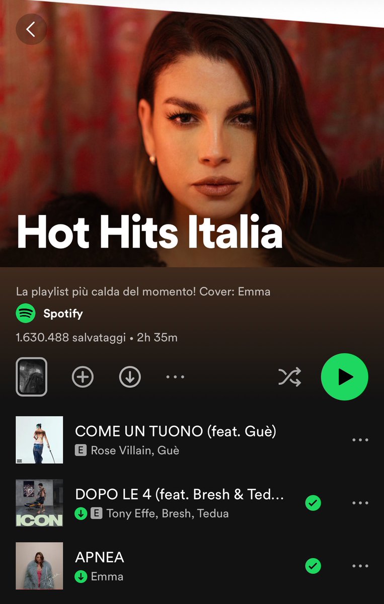 Per la PRIMA volta EMMA è in copertina DA SOLA nella cover della Playlist HOT HITS ITALIA su @SpotifyItaly!

#APNEA sale alla POSIZIONE 3! 

#FEMMEFATALE #SOUVENIR