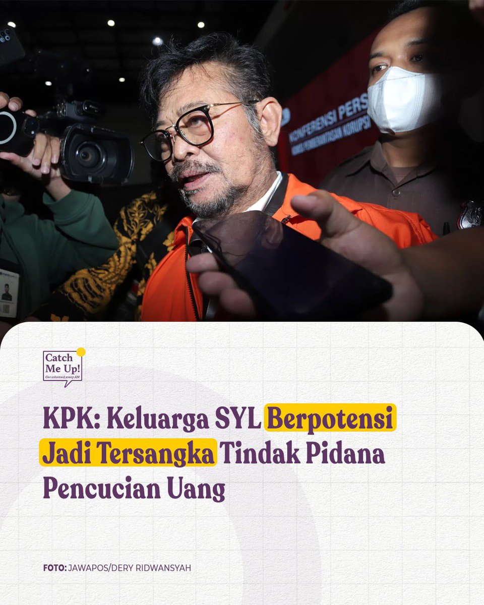 Komisi Pemberantasan Korupsi menyatakan, keluarga mantan Menteri Pertanian Syahrul Yasin Limpo (SYL) berpotensi menjadi tersangka tindak pidana pencucian uang (TPPU). Hal itu diungkap oleh Kabag Pemberitaan KPK Ali Fikri. “Sangat dimungkinkan ketika kemudian terpenuhi unsur…