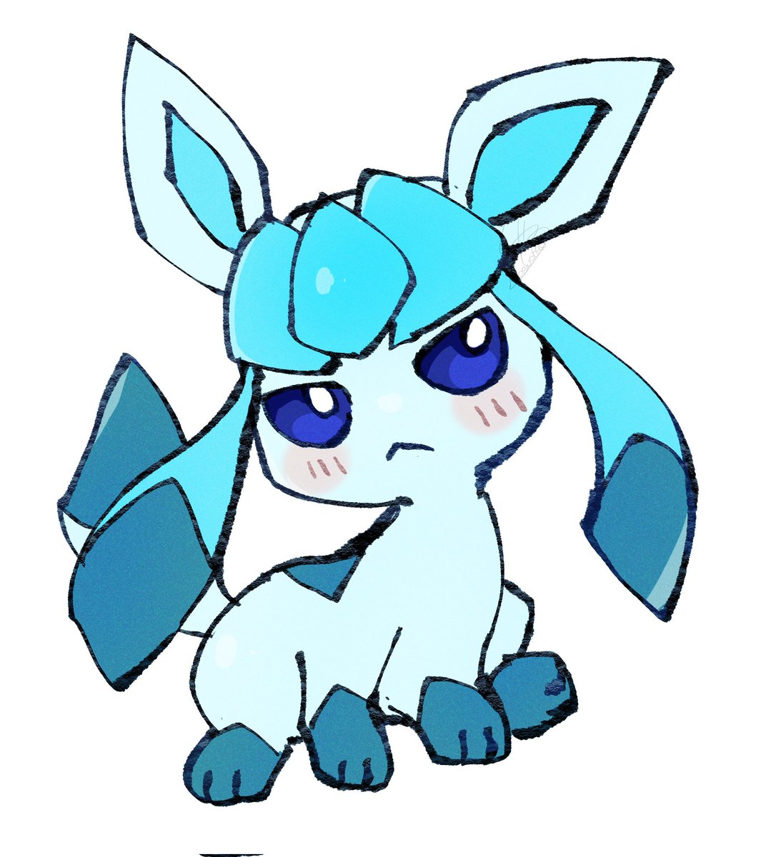 glaceon solo looking at viewer blush blue eyes simple background white background closed mouth  illustration images