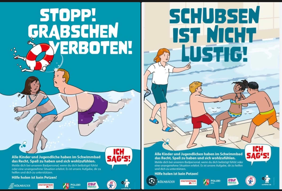 Die neue Kampagne gegen sexuelle Belästigung in Kölner Schwimmbädern ist heute an den Start gegangen. 

Was fällt auf? 

Beide Mädchen/Opfer haben dunkle Haare und augenscheinlich auch dunklere Haut. 

Die Täter Blond und weis 🤷🏼‍♀️😡

Rassismus nur gegen Weise 🤷🏼‍♀️🤷🏼‍♀️