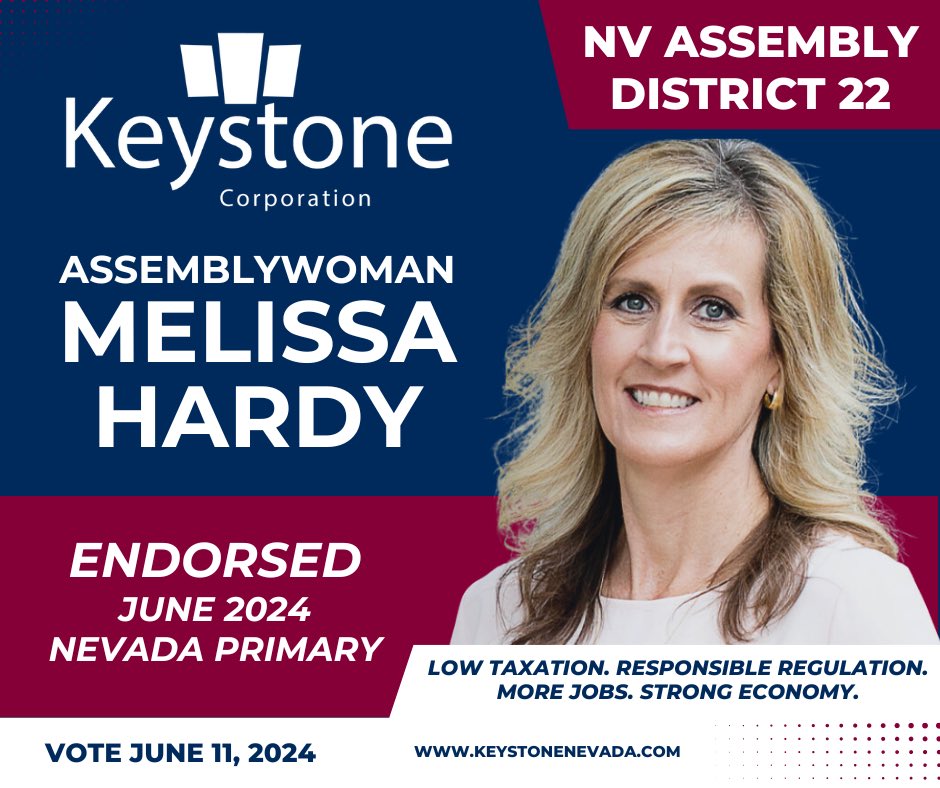 Thank you @KeystoneCorpNV for your endorsement! I have always appreciated the group's sensible approach to business and economic growth. I look forward to working together once again! Thank you for your continued support! #Hardy4Nevada #AD22