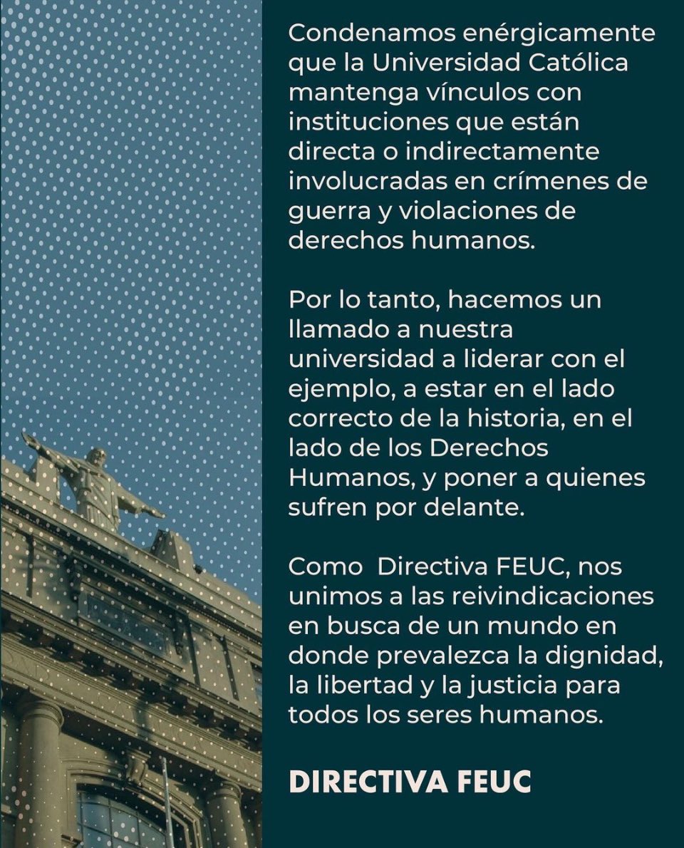 Comunicado por parte de esta Directiva hacia nuestra casa de estudios. 
El mundo nos está observando y como estudiantes no guardaremos silencio.
🇵🇸