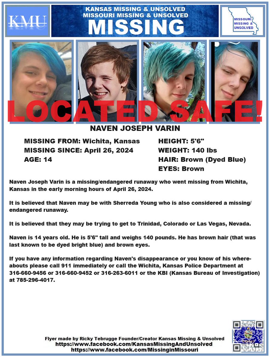 NAVEN HAS BEEN #LOCATED SAFE!!! THANK YOU TO ALL WHO SHARED HIS FLYER!!! #MISSINGPERSON #MISSING @AnnetteLawless #KansasMissing #MissingInKS #Kansas #WichitaKS