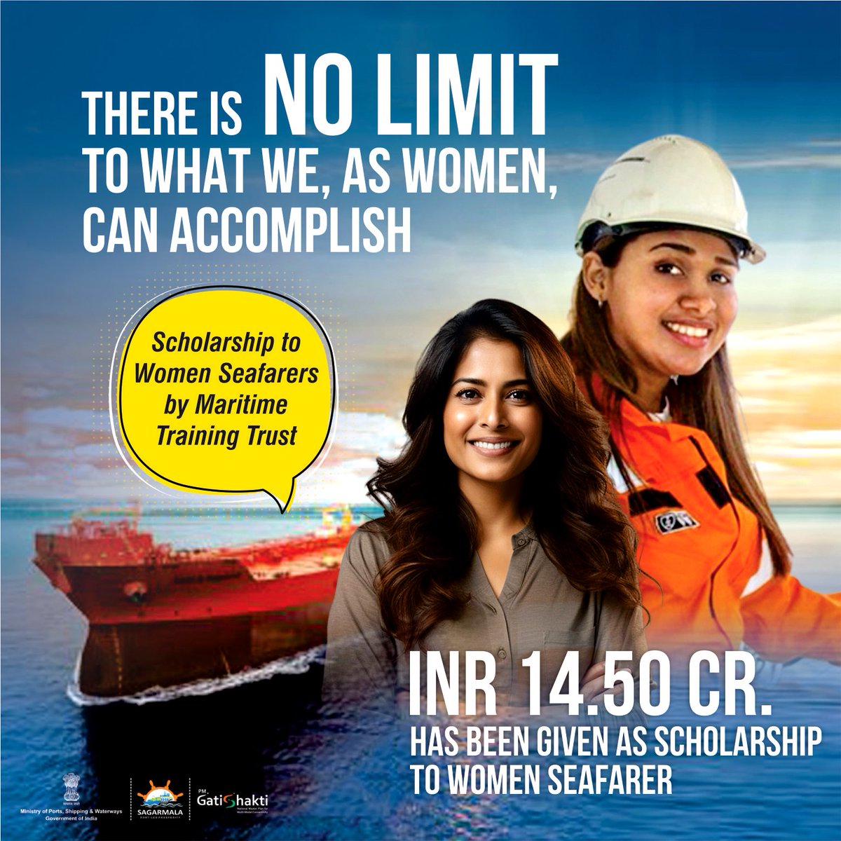 Women seafarers undergoing pre-sea course at training institutes approved by @dgship_goi can apply for scholarship up to ₹1,00,000. Initiated by Maritime Training Trust, the scholarship will encourage women to take up seafaring as a career. @AllSeafarers @FlyingAngelNews