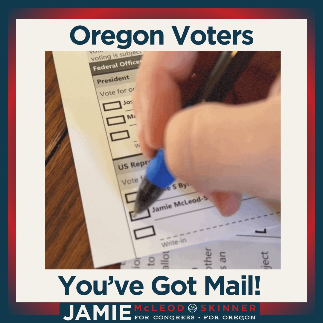 Your vote is your voice! Check your mailbox, fill out your ballot, and don't forget to mail in or drop it off at a ballot drop box by May 21st! #OR05 #JamieForOregon #YourVoteIsYourVoice