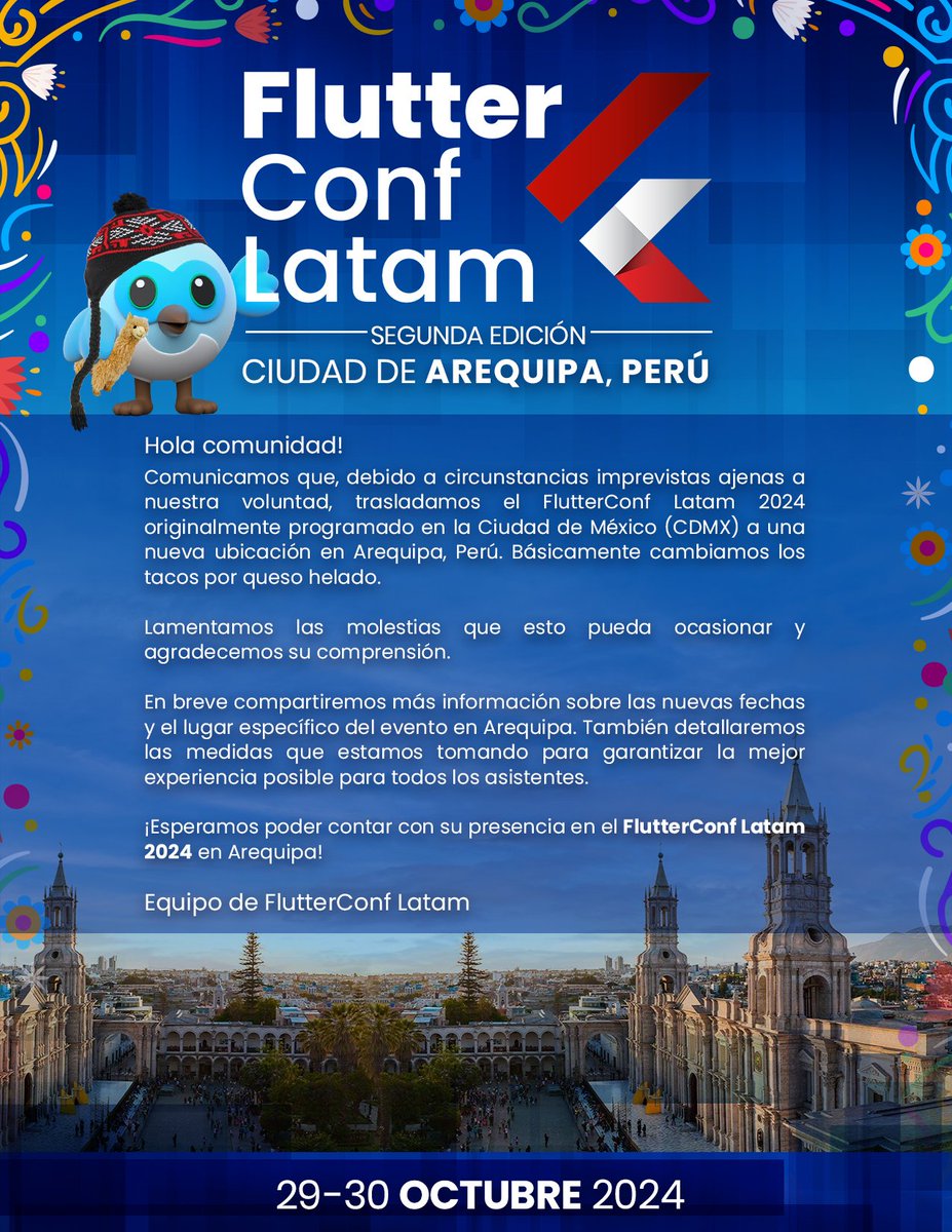 FlutterConfLAT's tweet image. 📣 ¡Hola Comunidad! Les tenemos un anuncio importante acerca de #FlutterConfLatam