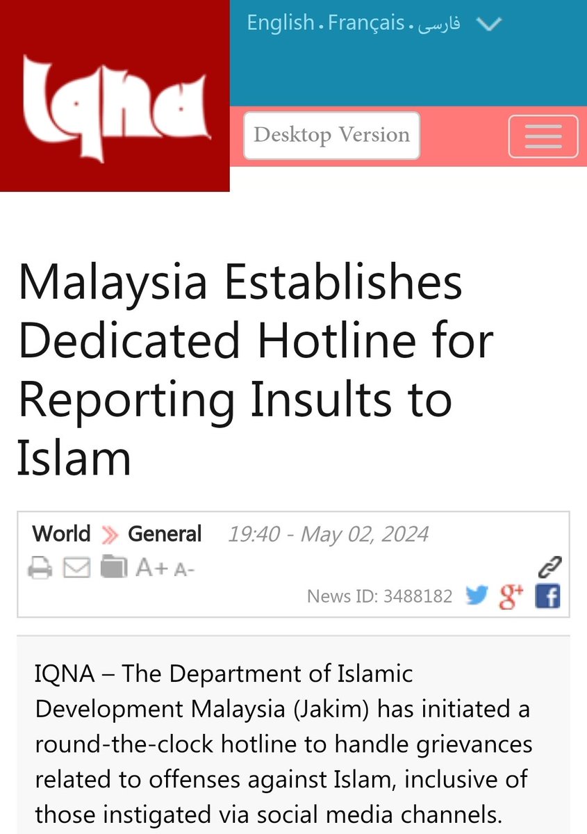 Malaysia 🇲🇾 New 'The public can lodge reports 24 hours a day regarding any insult against Islam 🐖 through WhatsApp at 017-3234533 or aduan@islam.gov.my🔻