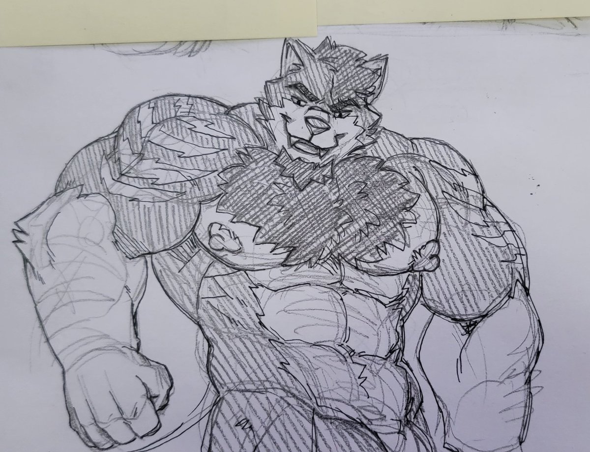 For @Borkdogz This man needed two sticky notes to cover after I was done bc he's so famn wide lmao Enjoy! #furry #bara