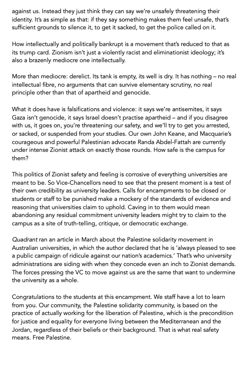 NickRiemer1's tweet photo. My speech to today's big protest at the @Sydney_Uni Gaza camp. Against Zionists' individualised conception of safety as subjective feeling, we need to assert that real safety is about the actual conditions that let communities survive and prosper. Safety means opposing genocide. https://t.co/x590W586zX