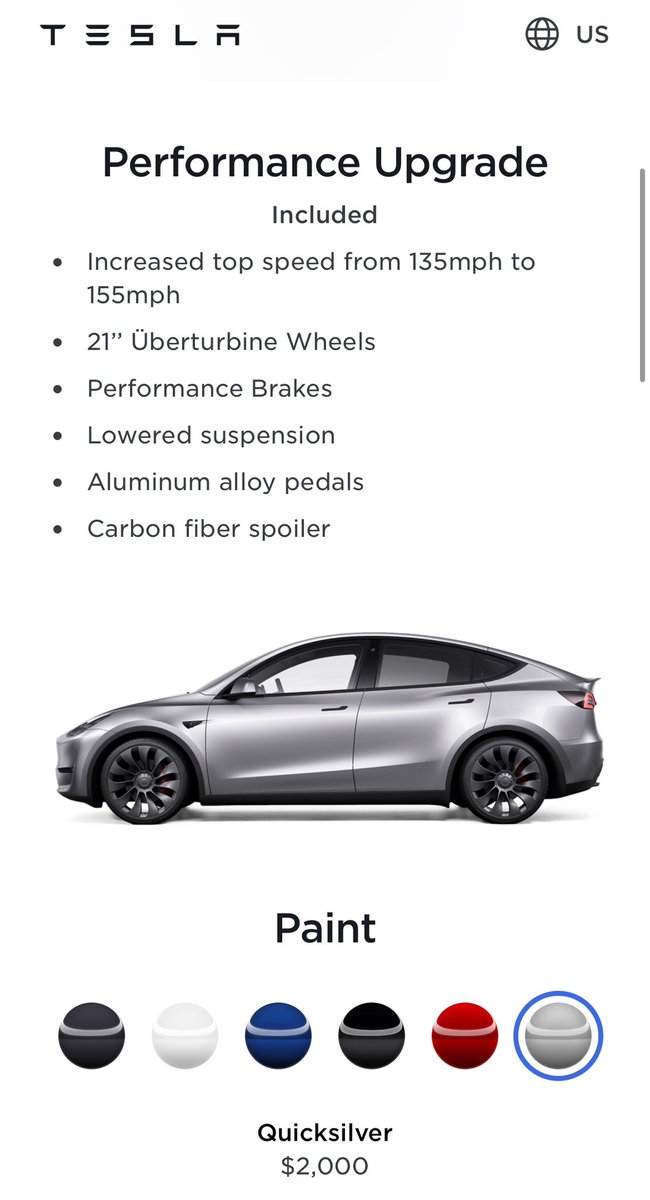 Tesla has added Quicksilver as an option (+$2,000) on the Design Studio for the Model Y Long Range and Performance only, not for RWD. 

Previously it was only available on cars in existing inventory. 

Nothing for Canada 🇨🇦 still unfortunately as Quicksilver comes from Giga…