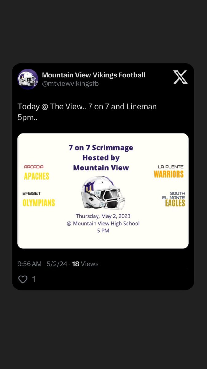 Coach Eric Elias (@elias4usc16) on Twitter photo <a href="/mtviewvikingsfb/">Mountain View Vikings Football</a> great outing by Mt. View today! We appreciate the hospitality and the work. Thanks ππΎ <a href="/mtviewvikingsfb/">Mountain View Vikings Football</a> great outing by Mt. View today! We appreciate the hospitality and the work. Thanks ππΎ
