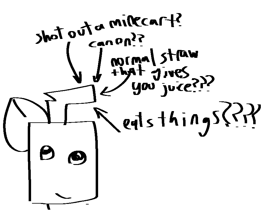 I love having juicebox be this sorta “random” type of OC of mine that makes no sense and just does whatever cause their own straw is one of these things. how it works is so inconsistent, what does the other end even lead to?