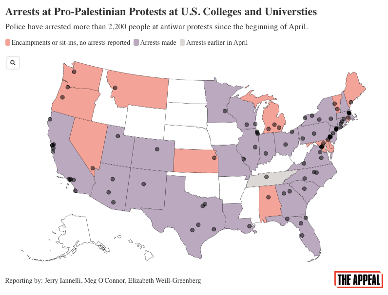 Latest overview of campus protests: • 2,200+ arrests • Arrests are in the jurisdiction of 110 prosecutors nationwide • 34 prosecutors told us how they'll handle criminal charges • 24 prosecutors are running for reelection or higher office theappeal.org/prosecutors-ch…