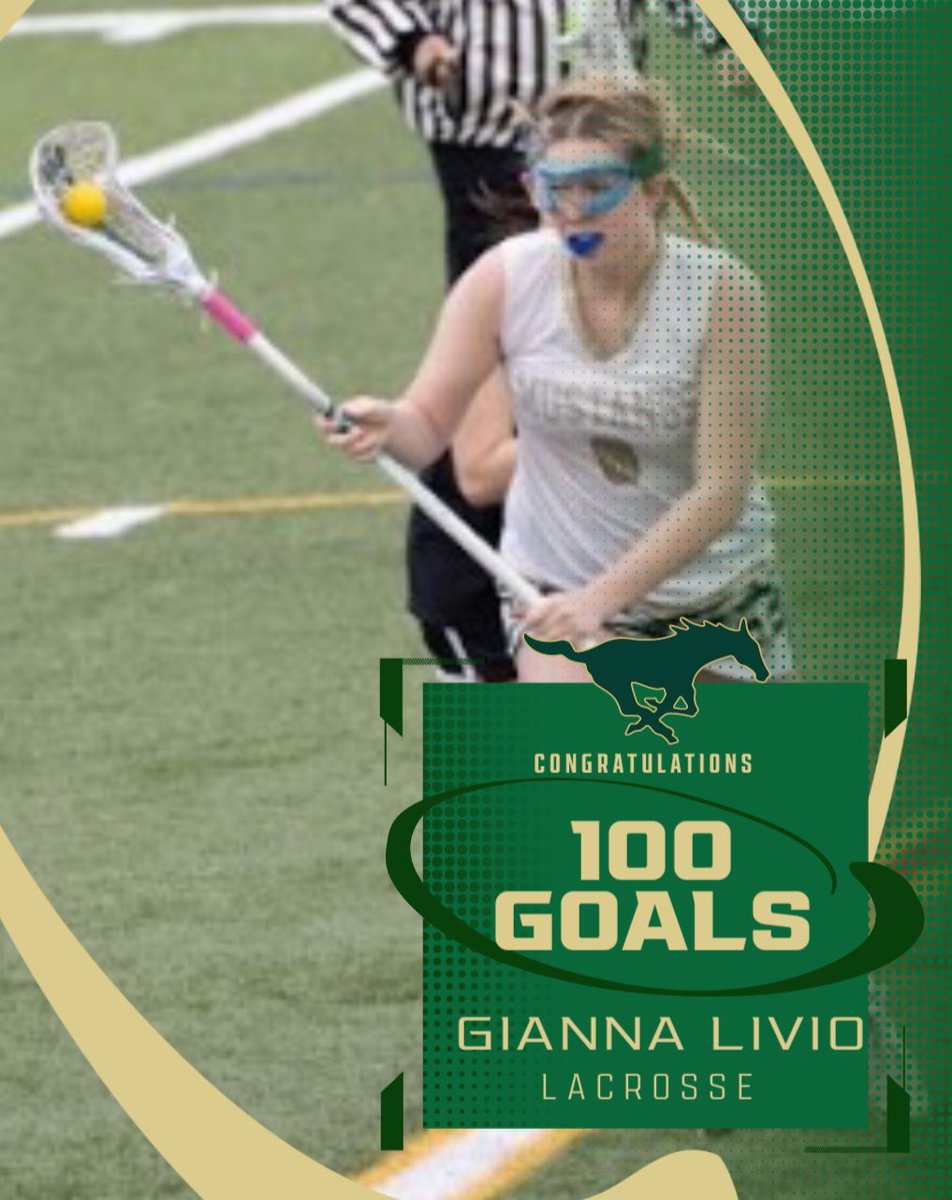 Congratulations to Senior Captain Gianna Livio on scoring her 100th goal tonight v Freehold, helping lead the Mustangs in the Win!!! Way to go @giannalivioo 💛🐎🥍💚