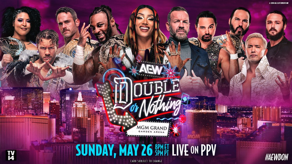 What matches are you excited to see at #AEWDoN?! #AEW Double Or Nothing will be LIVE on PPV from the @MGMGrand Garden Arena in Las Vegas on Sunday, May 26th; get your tickets now! 🎟 axs.com/events/537988/…