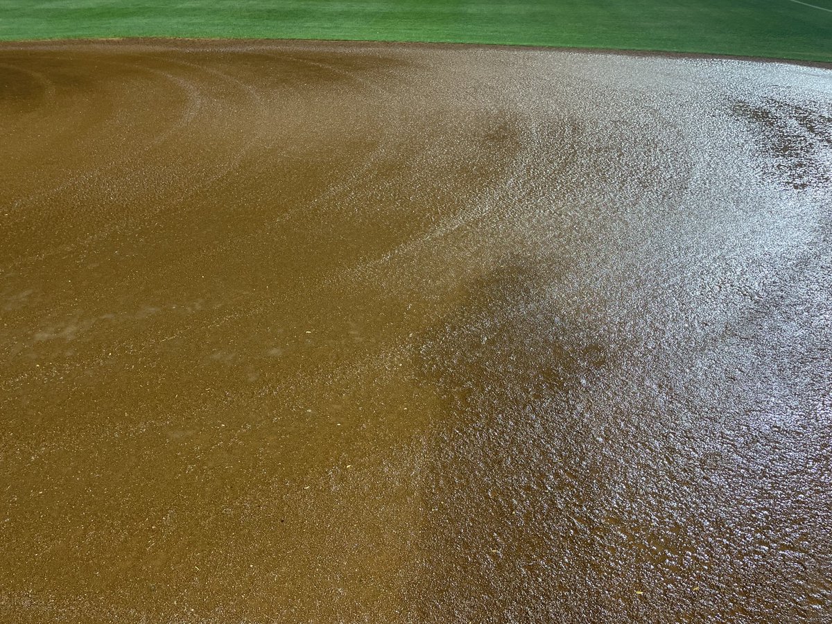 Post game infield flood. This is the beginning of our field having excellent playability for our two Greenville, NC Little League games beginning at 5:30 on Friday afternoon.