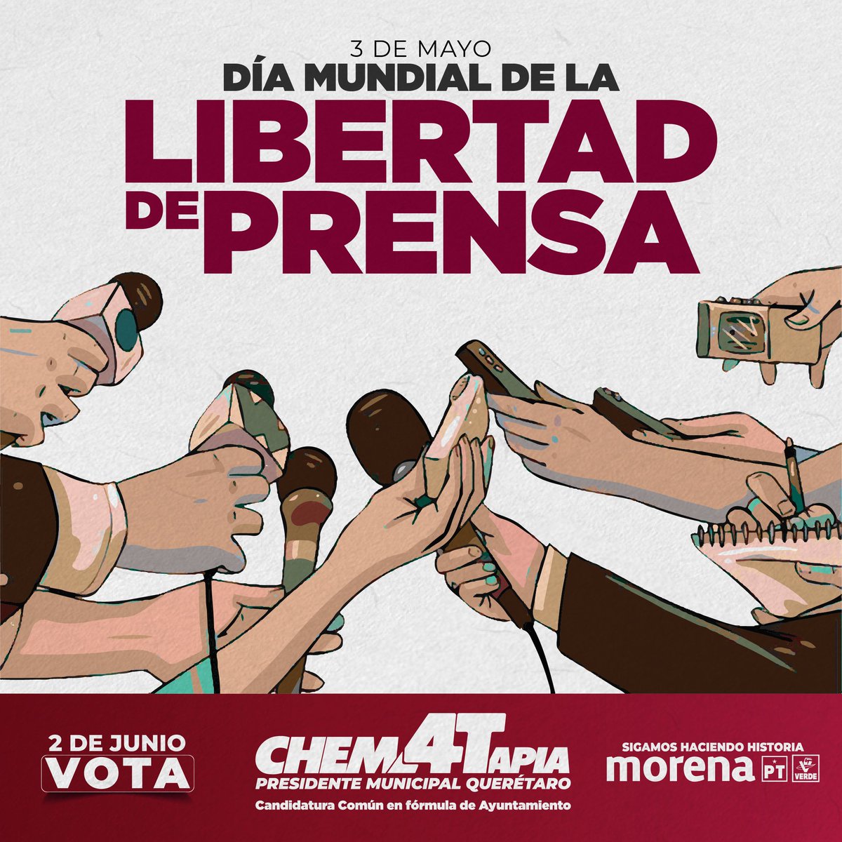 Mi reconocimiento a las y los periodistas queretanos. Aprovecho para decirles que nuestro gobierno velará por sus derechos y seguridad, porque una prensa libre es el instrumento del pueblo para cuestionar al poder y necesitamos una ciudadanía cada vez más despierta y politizada