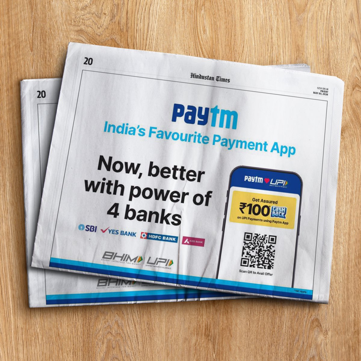#Paytm is India’s favourite payment app! 🚀 Now, better with power of 4 banks 

Get assured Rs 100 cashback on UPI payments using Paytm app. Download now: p.paytm.me/xCTH/Paytmkaro 

#PaytmKaro @YESBANK @AxisBank @HDFC_Bank @TheOfficialSBI