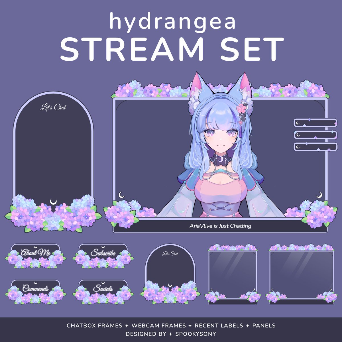 — P2U Stream Set | Hydrangea Webcam Frames | Chatbox Frames | Panels | Recent Labels Any interaction is appreciated 💙 #VTuberAssets Link in thread ↓