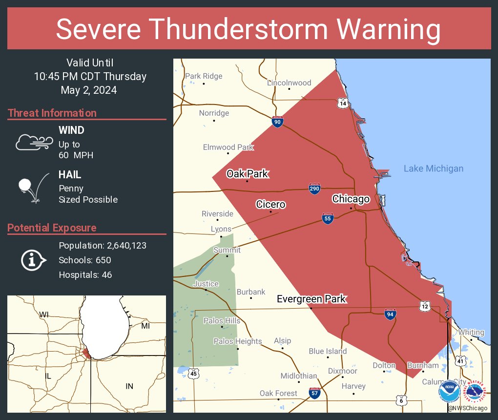 Severe Thunderstorm Warning continues for Chicago IL, Cicero IL and Berwyn IL until 10:45 PM CDT