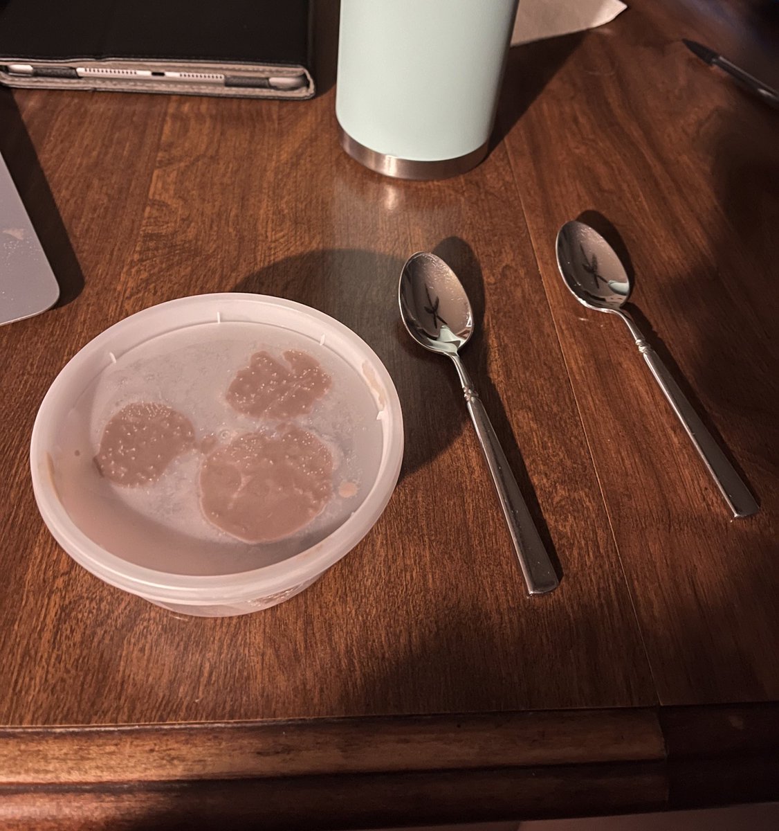 I’m so exhausted that I somehow got two spoons for my ice cream Even the ice cream was shocked