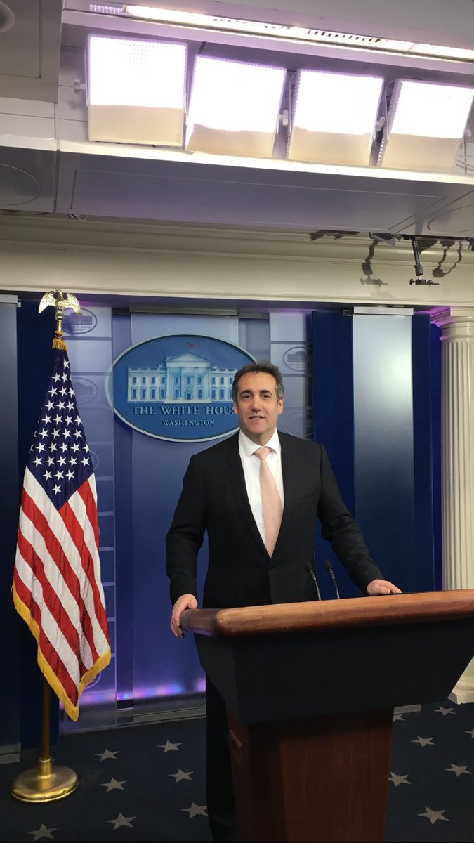 Here's a photo the DA’s office extracted from Michael Cohen’s iPhone of Trump’s ex-lawyer posing in White House press briefing room on Feb. 8, 2017. This was a week before Cohen started receiving reimbursement checks, which prosecutors say were falsely logged as legal fees.