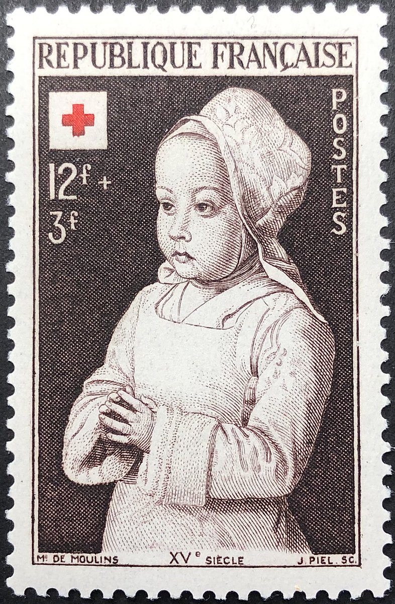 Today’s #EngravedBeauty is this wonderful painting portrayed on a Semi-postal French stamp from 1951. The painting is called ‘Royal Child in Prayer’, and the artwork is attributed to ‘The Master of Moulins’, an anonymous French painter, circa 1495.